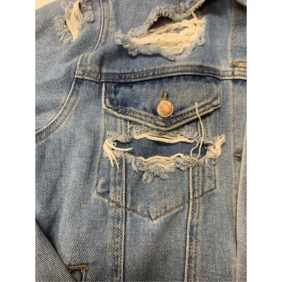 Distressed Button Down Denim Jacket - Picture 5 of 7